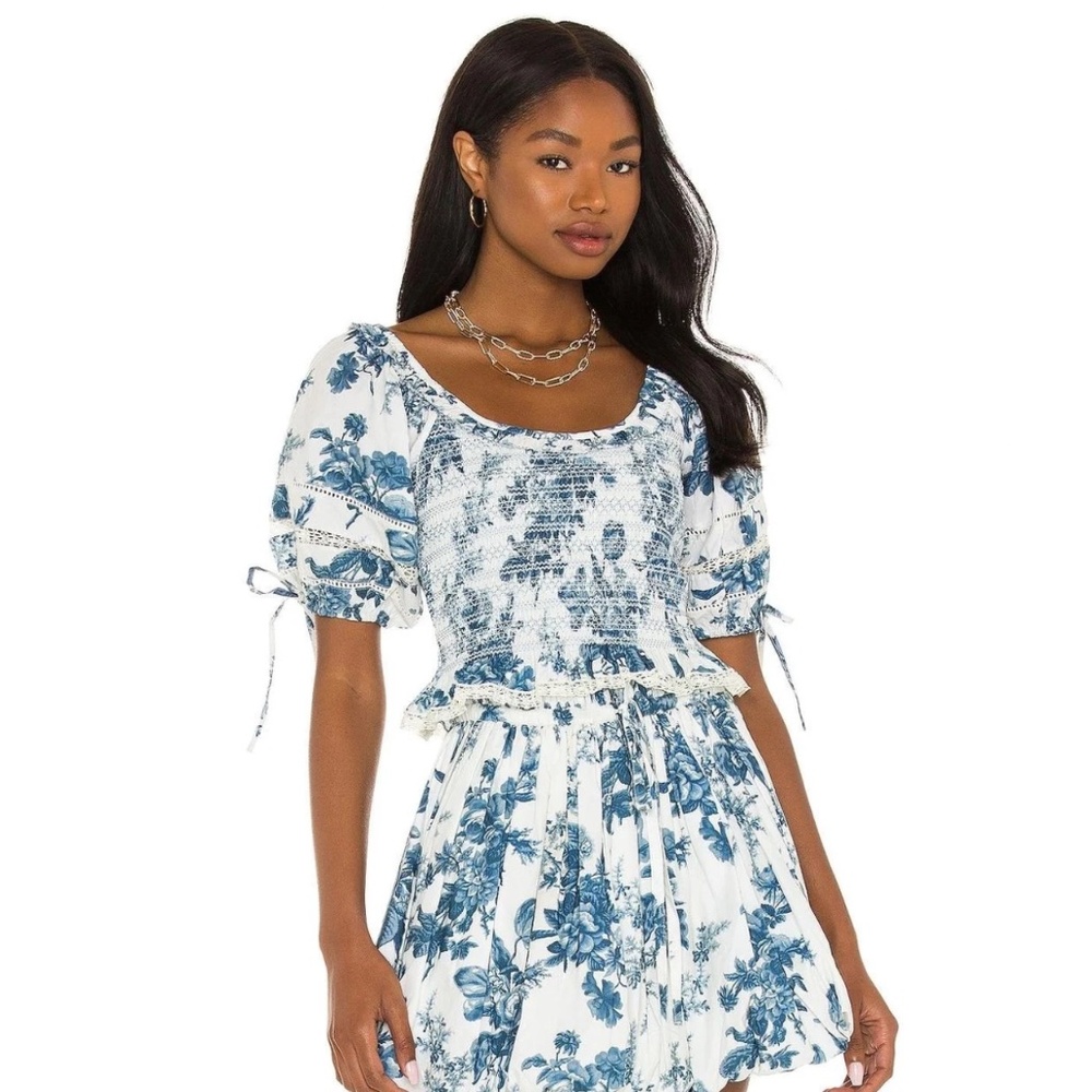 LoveShackFancy Molly Top - Blue China - X-Small - $275